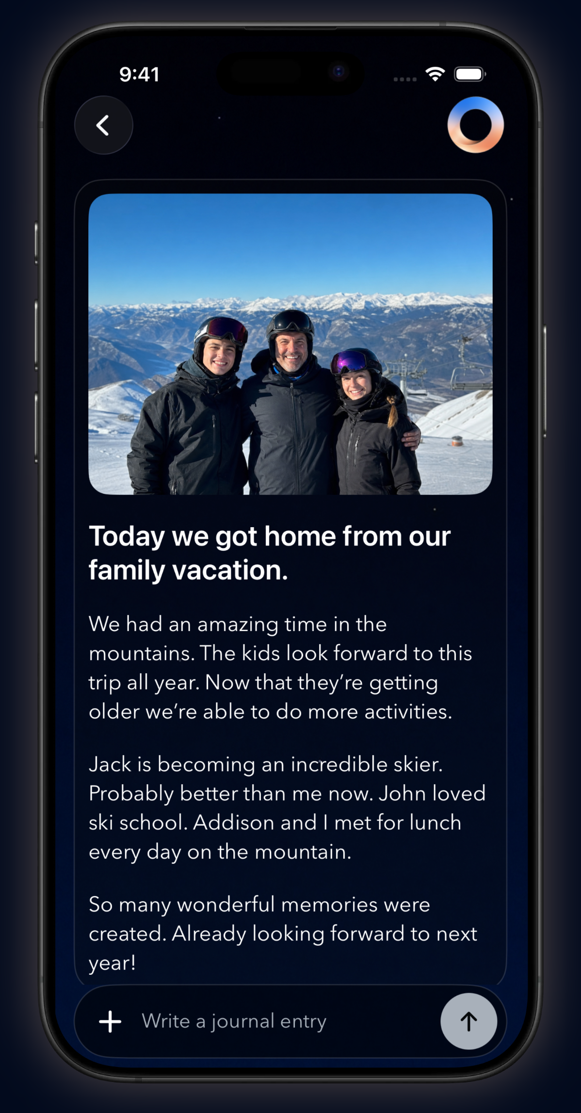 NeverGone private journal screen