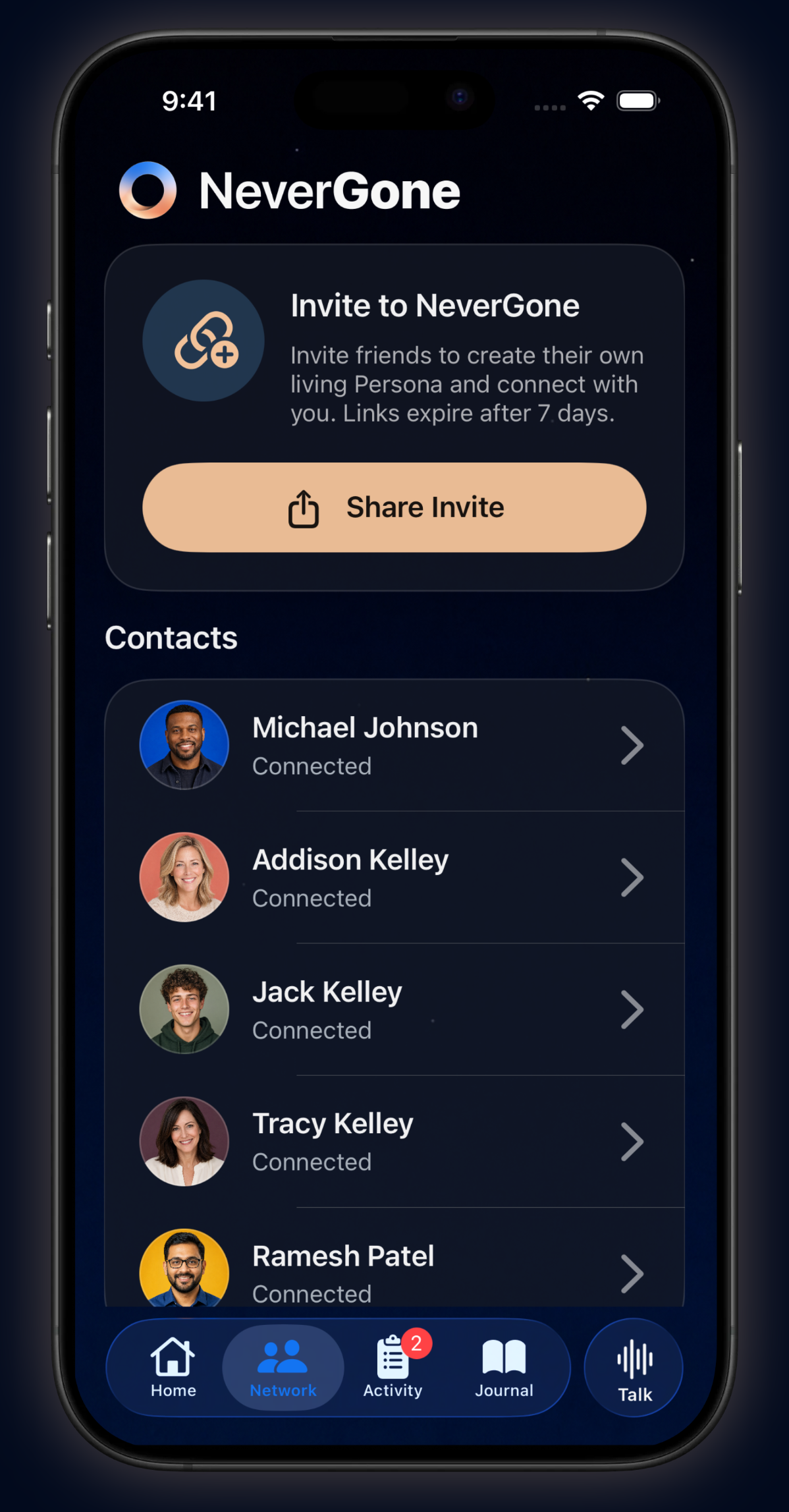 The latest NeverGone trusted network screen
